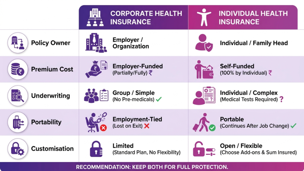 corporate health insurance vs individual health insurance